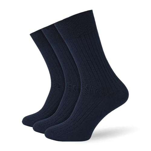 Socksmad® Men's Non Elastic 100% Cotton Soft Top Diabetic Friendly Socks Smooth Toe Seam 3 Pair UK 6-11 (Navy)