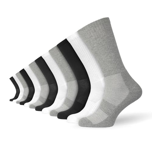 Socksmad Mens 6 Pairs Lightweight Athletic Crew Performance Cushioned Sole Sports Socks Black White Grey UK 6-11