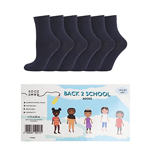 Socksmad Boys Girls Childrens Kids Back to School 12 Pairs Cotton Rich Plain Ankle School Socks Sizes 0-2½, 3-5½, 6-8½, 9-12, 12½-3½, 4-5½