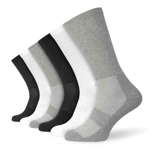 Socksmad Mens 6 Pairs Lightweight Athletic Crew Performance Cushioned Sole Sports Socks Black White Grey UK 6-11