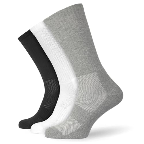 Socksmad Mens 6 Pairs Lightweight Athletic Crew Performance Cushioned Sole Sports Socks Black White Grey UK 6-11