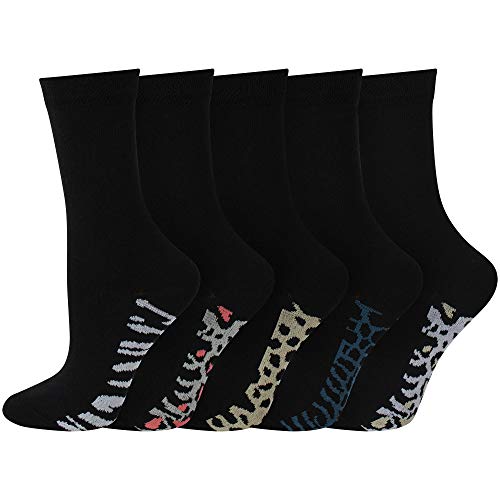 Socksmad - 5 Pairs Multipack Womens/Ladies Black Cotton Socks with Heart & Pink Bows Color Motif Size 4-7