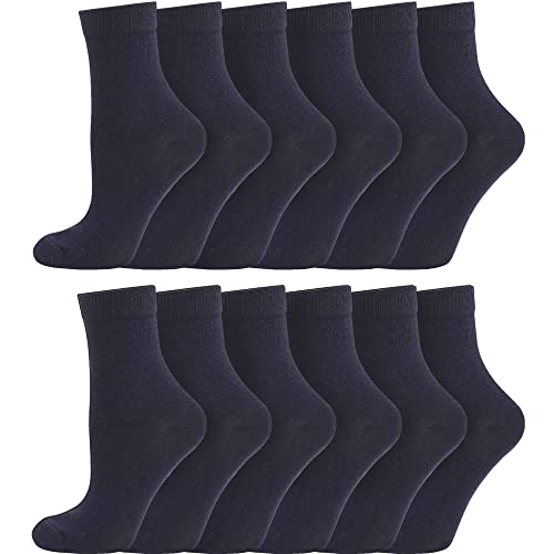 Socksmad Boys Girls Childrens Kids Back to School 12 Pairs Cotton Rich Plain Ankle School Socks Sizes 0-2½, 3-5½, 6-8½, 9-12, 12½-3½, 4-5½