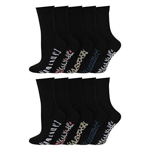 Socksmad - 5 Pairs Multipack Womens/Ladies Black Cotton Socks with Heart & Pink Bows Color Motif Size 4-7