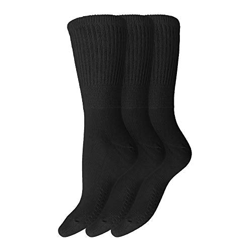 Ladies Non Elastic Diabetic Socks 4-8 Hand Linked Toe Seam 80% Cotton Soft Extra Wide Top Grip (Pack of 3) (4-8, Assorted)