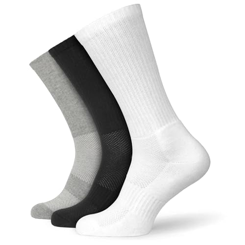 Socksmad Mens 6 Pairs Lightweight Athletic Crew Performance Cushioned Sole Sports Socks Black White Grey UK 6-11