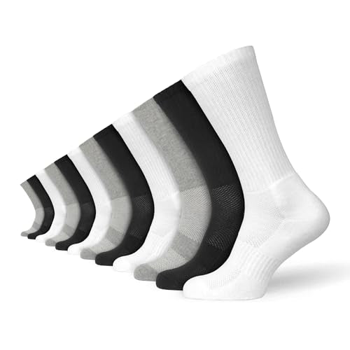 Socksmad Mens 6 Pairs Lightweight Athletic Crew Performance Cushioned Sole Sports Socks Black White Grey UK 6-11