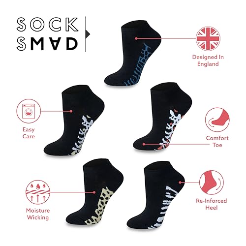 Socksmad Ladies colour heel & toe socks black in a multipack cotton rich honeycomb summer trainer liners 5 Pair Pack