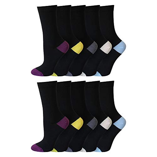 Socksmad Ladies 10 Pair Pack Black Colour Heel & Toe Socks in a Multipack Cotton Rich Honeycomb Soft Tops UK 4-7 Size