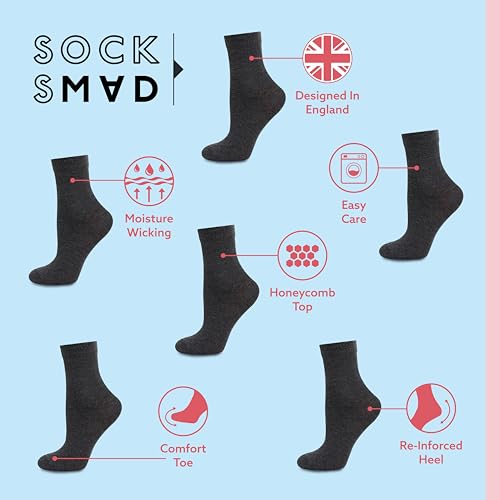 Socksmad Boys Girls Childrens Kids Back to School 12 Pairs Cotton Rich Plain Ankle School Socks Sizes 0-2½, 3-5½, 6-8½, 9-12, 12½-3½, 4-5½