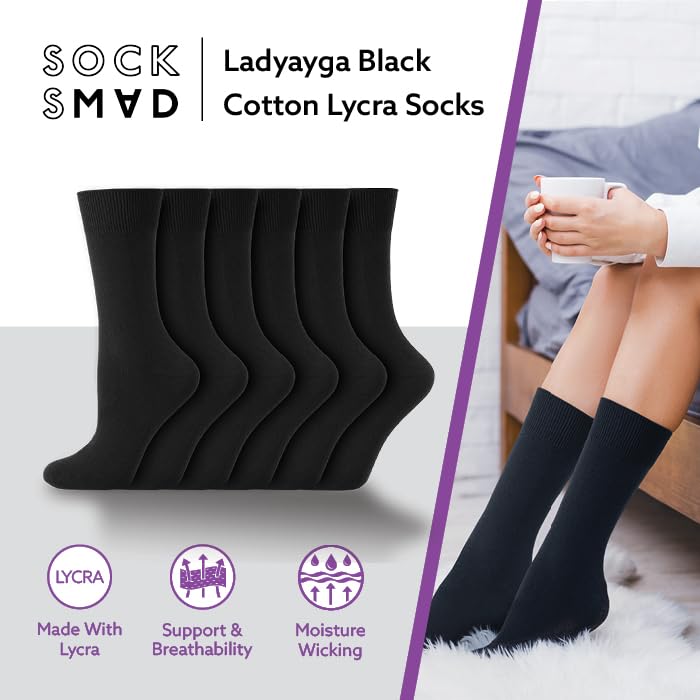 Socksmad 12 Pairs Ladies Womens Cotton with Lycra Socks for Everyday Formal Casual Breathable Comfortable UK 4-7