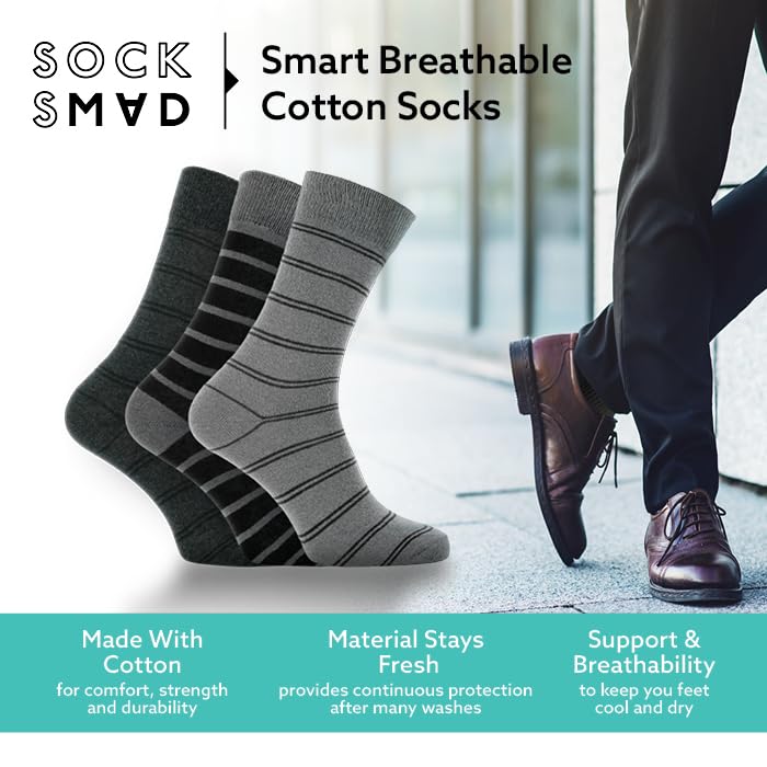 Socksmad Mens Socks Multipack – 12-Pack Soft and Breathable Work Socks with Reinforced Heel and Toe – Cotton Socks Men for Casual, Everyday Wear