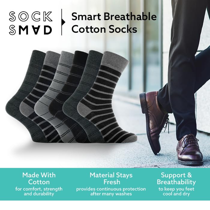 Socksmad Mens Socks Multipack – 12-Pack Soft and Breathable Work Socks with Reinforced Heel and Toe – Cotton Socks Men for Casual, Everyday Wear