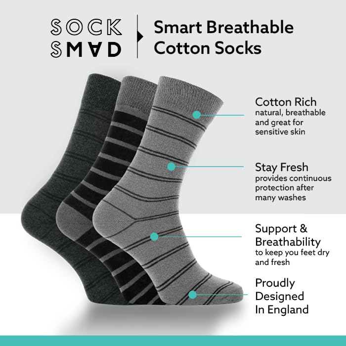 Socksmad Mens Socks Multipack – 12-Pack Soft and Breathable Work Socks with Reinforced Heel and Toe – Cotton Socks Men for Casual, Everyday Wear