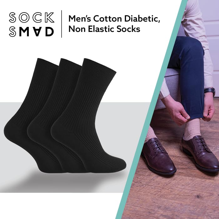 Socksmad Diabetic Socks for Men, 6-11 UK Size, Multipack of Gentle Grip Socks, Non-Elastic, Assorted Colours, 100% Cotton, Perfect for Swollen Feet and Ankles, Enhances Blood Circulation