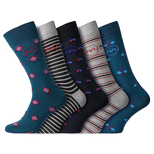 Men's Socks Plain & Design | 5 Pair Pack | UK Size 6-11 | Formal Work Socks for Men | Eco-friendly Socks | Honeycombe Soft Top