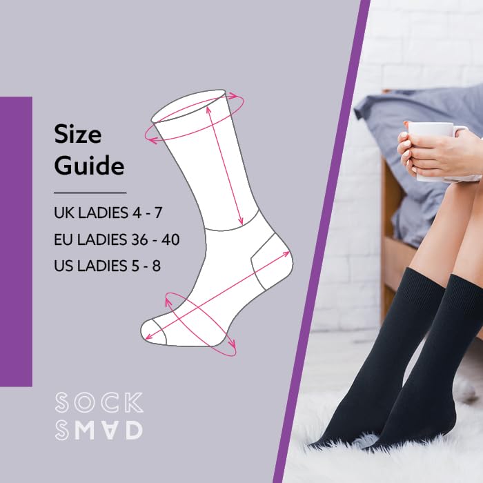 Socksmad 12 Pairs Ladies Womens Cotton with Lycra Socks for Everyday Formal Casual Breathable Comfortable UK 4-7