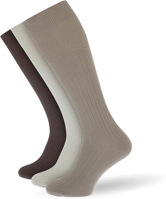 Socksmad 3 Pairs Mens 100% Soft Cotton Extra Long Knee High Socks 6-11 Uk, 39-45 Black/White/B/N/G/Assorted