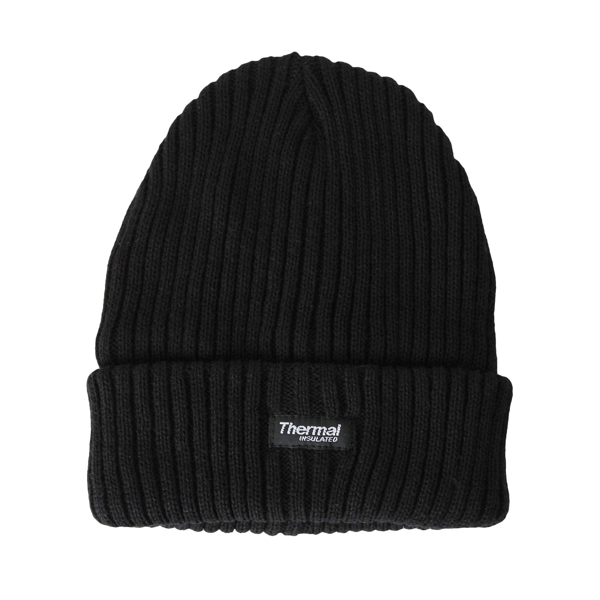 Socksmad Men's Thermal Insulated Warm Winter Knitted 40g Ribbed Cuffed Beanie Hat Black